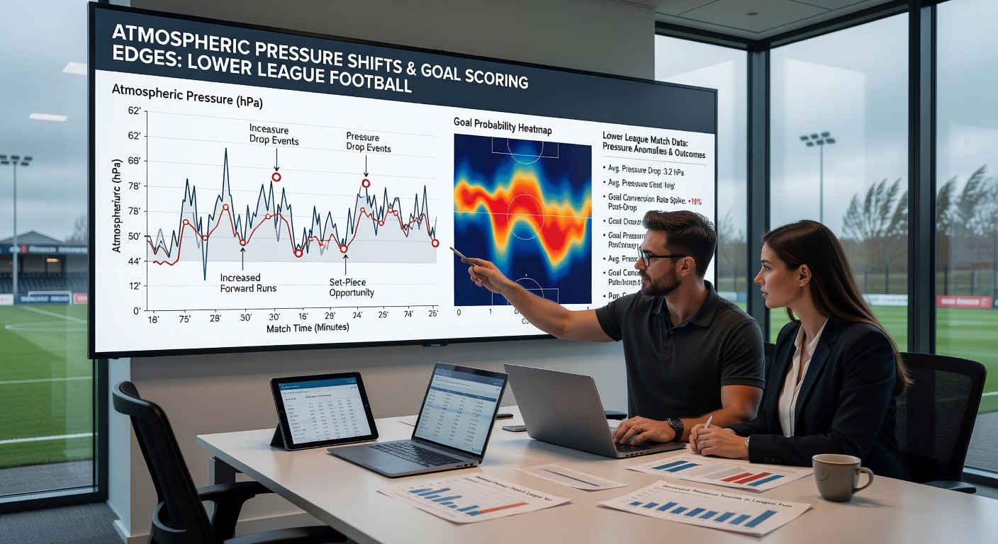 Graph displaying atmospheric pressure data overlaid on football match goal statistics from lower league seasons