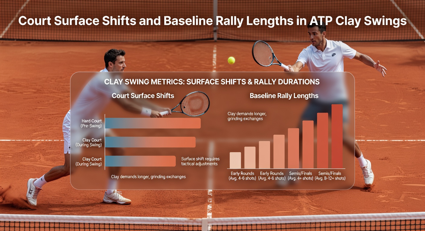 ATP players competing on clay courts with extended baseline rallies visible during a professional match