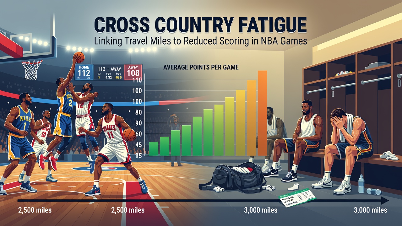 Chart showing NBA team travel distances versus average points scored in away games