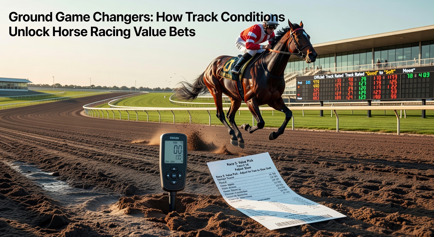 A horse galloping through muddy track conditions during a rain-soaked race, highlighting how wet ground alters pace and performance