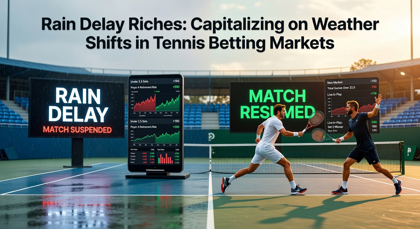 Betting odds screen showing dramatic shifts during a tennis rain delay, with lines moving from heavy favorites to underdogs