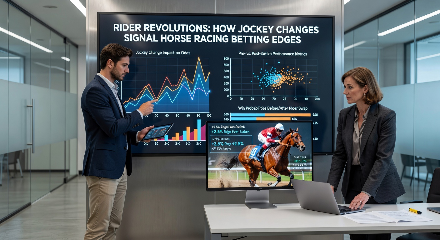 Close-up of a jockey change announcement board at the weigh-in area, with trainers and officials in discussion
