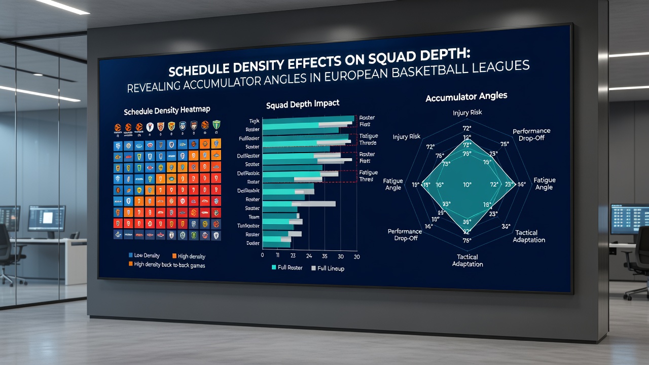 Basketball analytics dashboard displaying schedule density metrics and squad rotation statistics for European leagues
