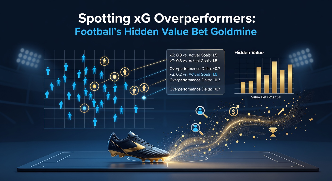 A football pitch heatmap highlighting high-xG zones where overperformers thrive, with overlaid player trajectories showing shot quality beyond expectations